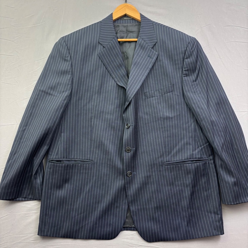 Kasper Mens Navy Blue Pinstripe 100% Wool Blazer Jacket Made in Canada RN69456